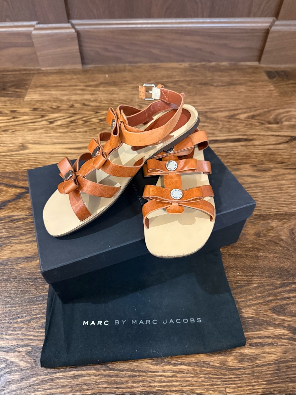 Marc By Marc Jacobs Cognac Leather Bow-Strap Sandals